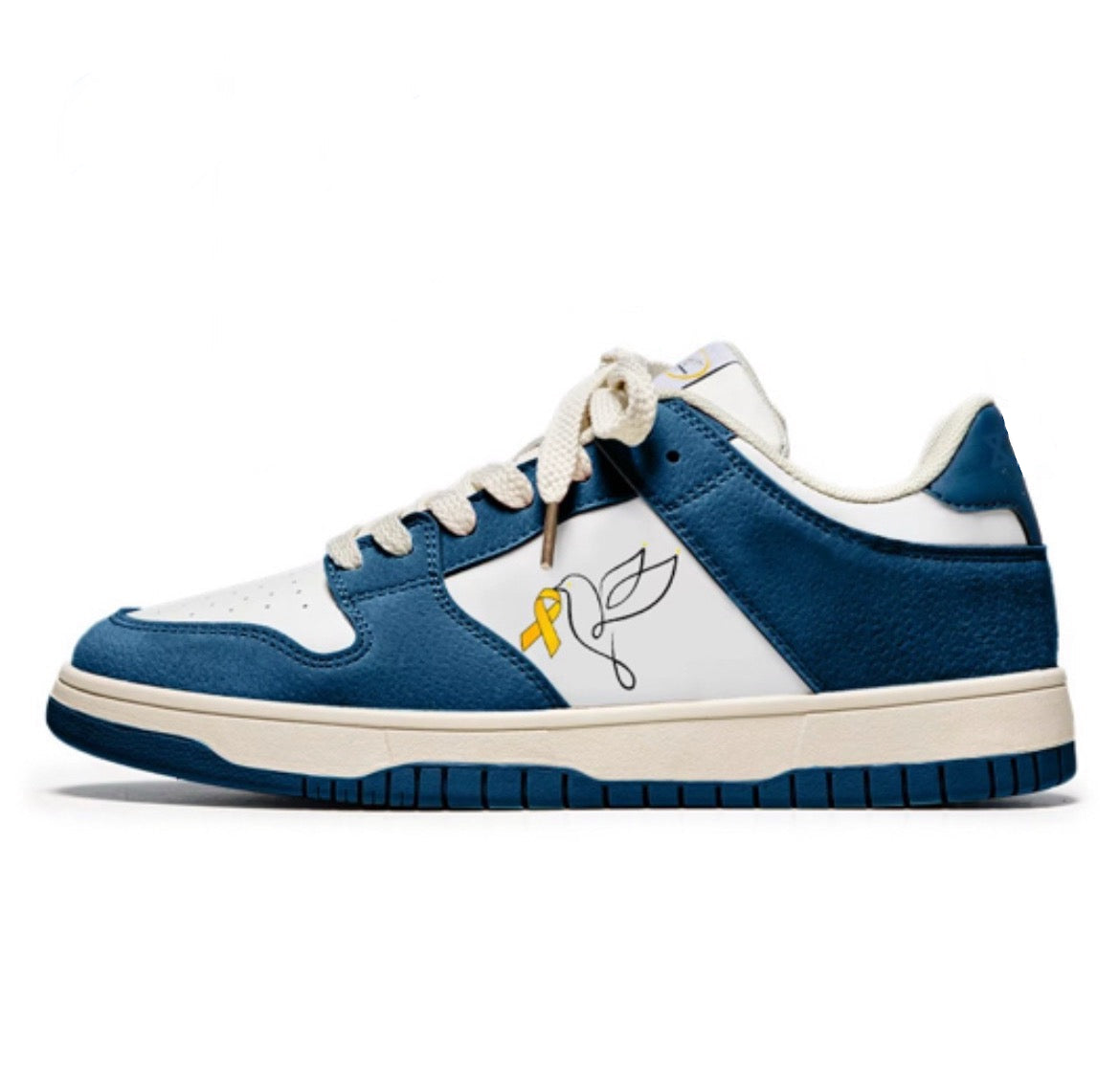 Blue and White Sneaker with Proud YellowRibbonShoes Logo.